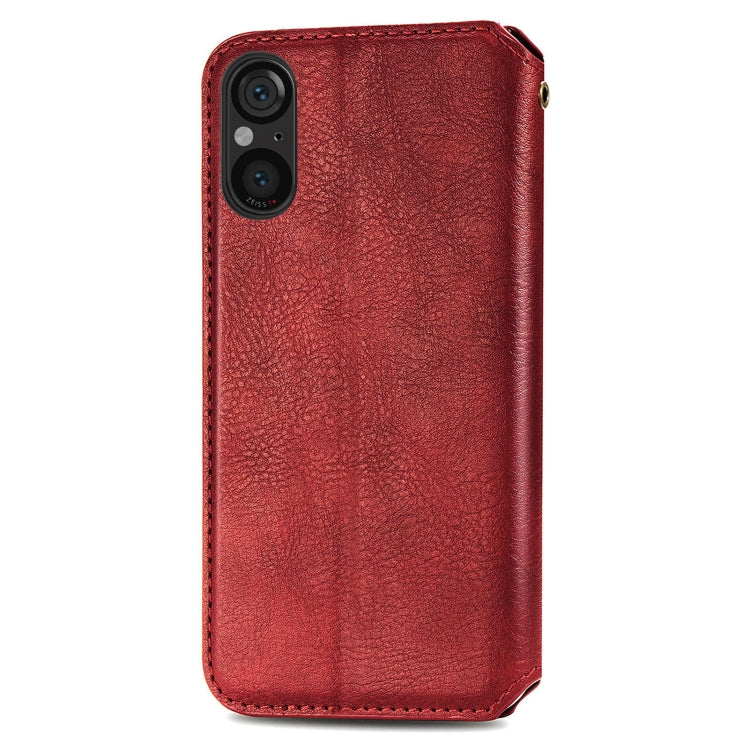 For Sony Xperia 5 V Cubic Grid Pressed Magnetic Leather Phone Case