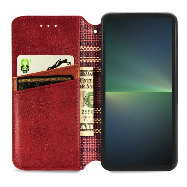 For Sony Xperia 5 V Cubic Grid Pressed Magnetic Leather Phone Case