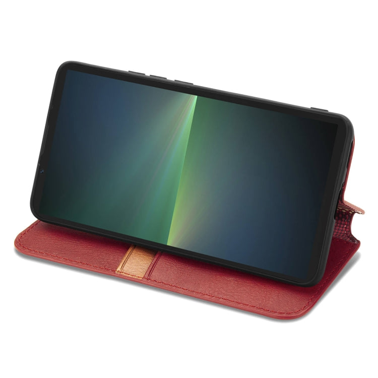 For Sony Xperia 5 V Cubic Grid Pressed Magnetic Leather Phone Case