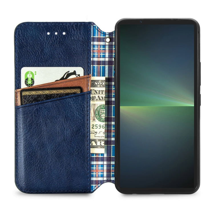 For Sony Xperia 5 V Cubic Grid Pressed Magnetic Leather Phone Case