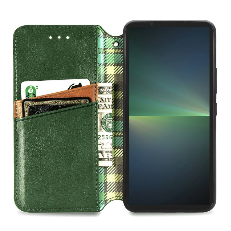For Sony Xperia 5 V Cubic Grid Pressed Magnetic Leather Phone Case