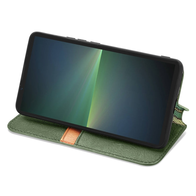 For Sony Xperia 5 V Cubic Grid Pressed Magnetic Leather Phone Case