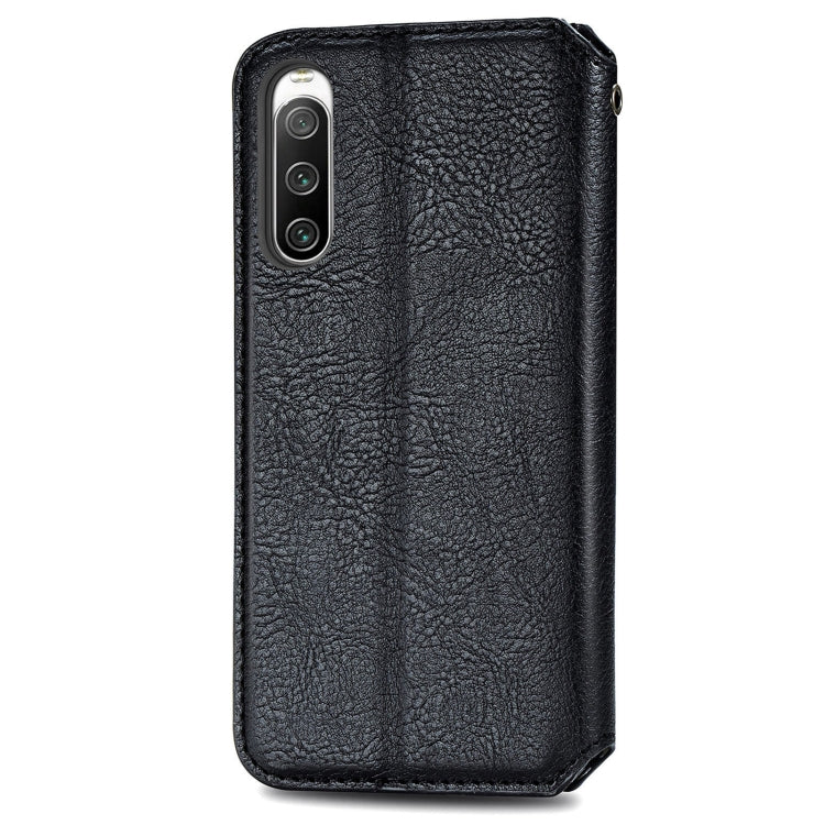 For Sony Xperia 10 IV Cubic Grid Pressed Magnetic Leather Phone Case