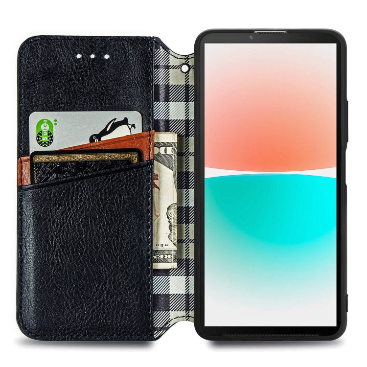 For Sony Xperia 10 IV Cubic Grid Pressed Magnetic Leather Phone Case