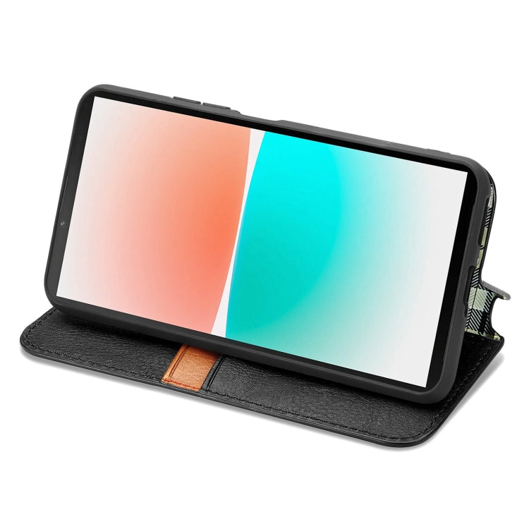 For Sony Xperia 10 IV Cubic Grid Pressed Magnetic Leather Phone Case