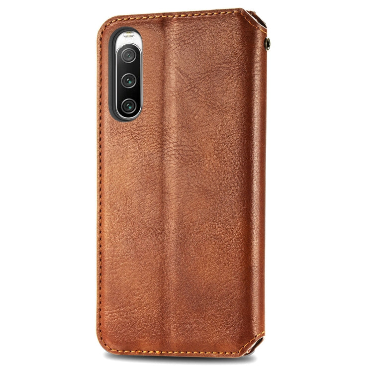 For Sony Xperia 10 IV Cubic Grid Pressed Magnetic Leather Phone Case
