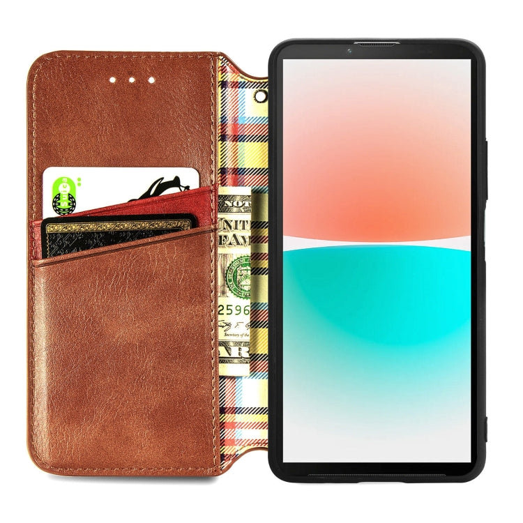 For Sony Xperia 10 IV Cubic Grid Pressed Magnetic Leather Phone Case