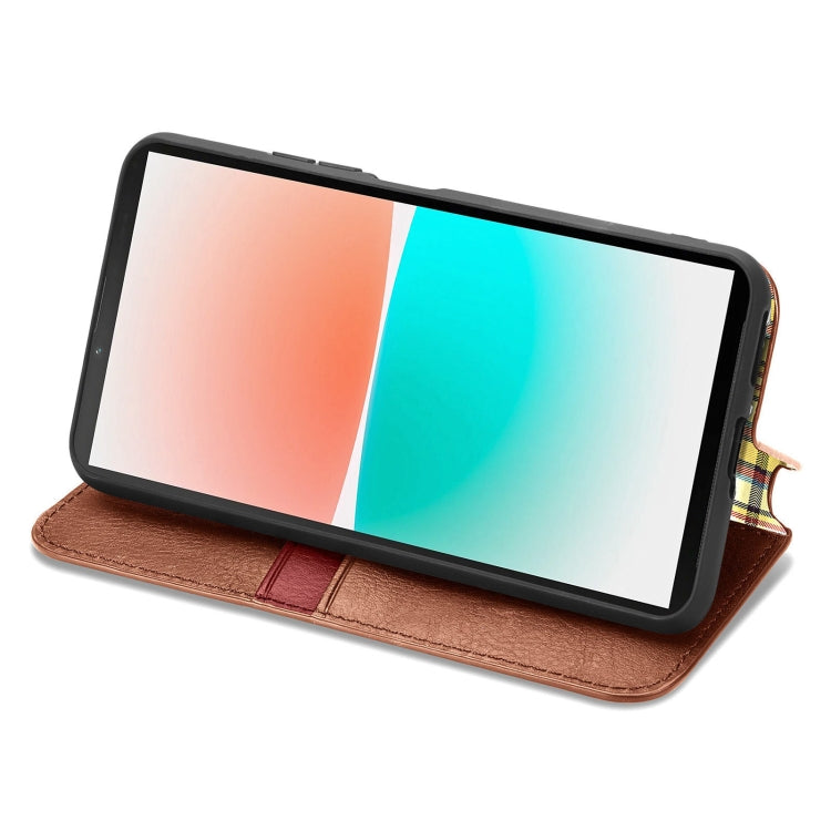 For Sony Xperia 10 IV Cubic Grid Pressed Magnetic Leather Phone Case