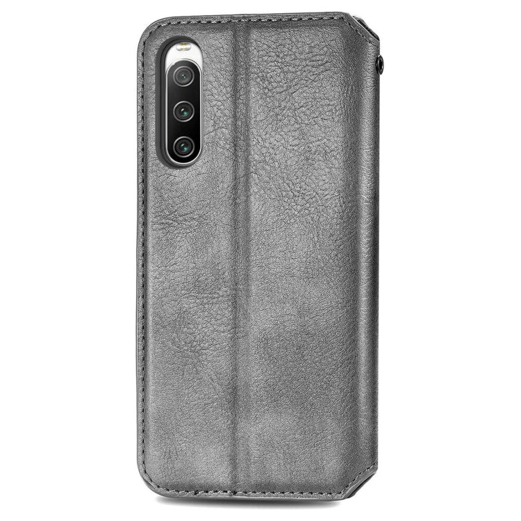 For Sony Xperia 10 IV Cubic Grid Pressed Magnetic Leather Phone Case