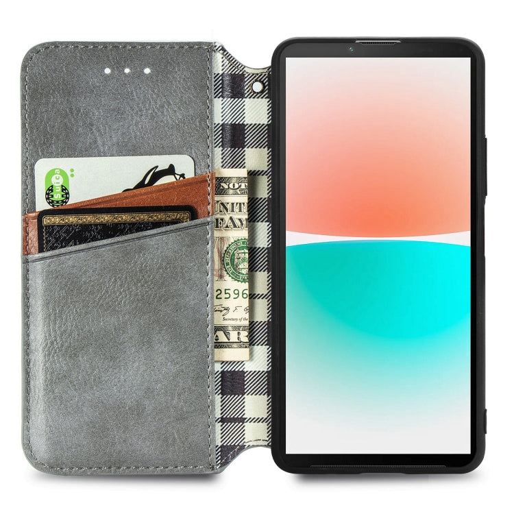 For Sony Xperia 10 IV Cubic Grid Pressed Magnetic Leather Phone Case