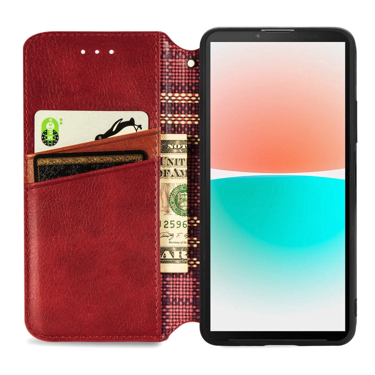For Sony Xperia 10 IV Cubic Grid Pressed Magnetic Leather Phone Case