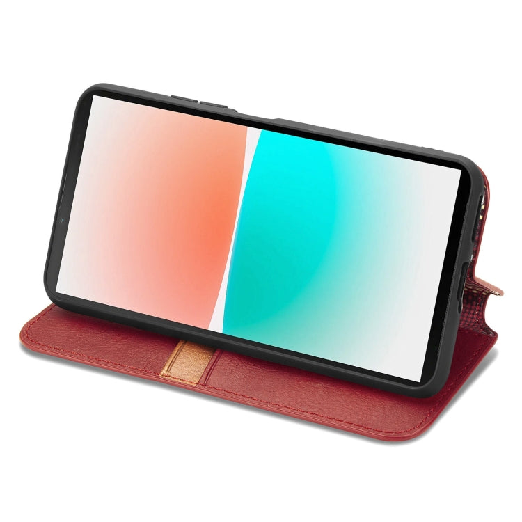 For Sony Xperia 10 IV Cubic Grid Pressed Magnetic Leather Phone Case