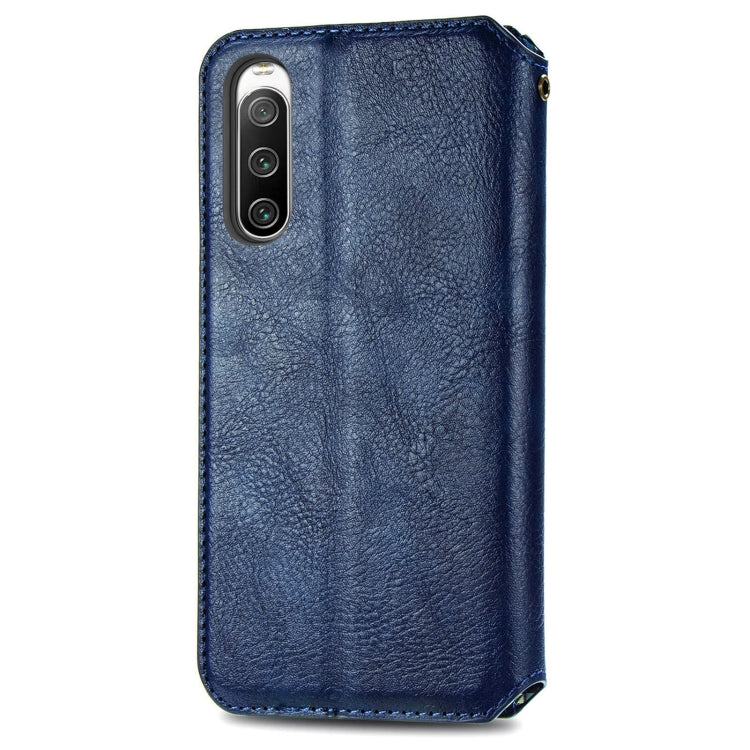 For Sony Xperia 10 IV Cubic Grid Pressed Magnetic Leather Phone Case