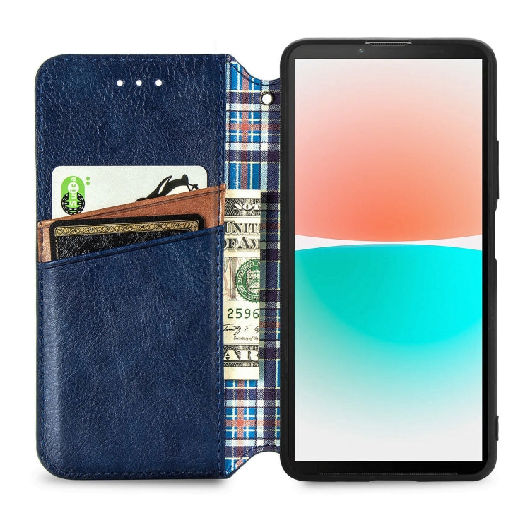 For Sony Xperia 10 IV Cubic Grid Pressed Magnetic Leather Phone Case