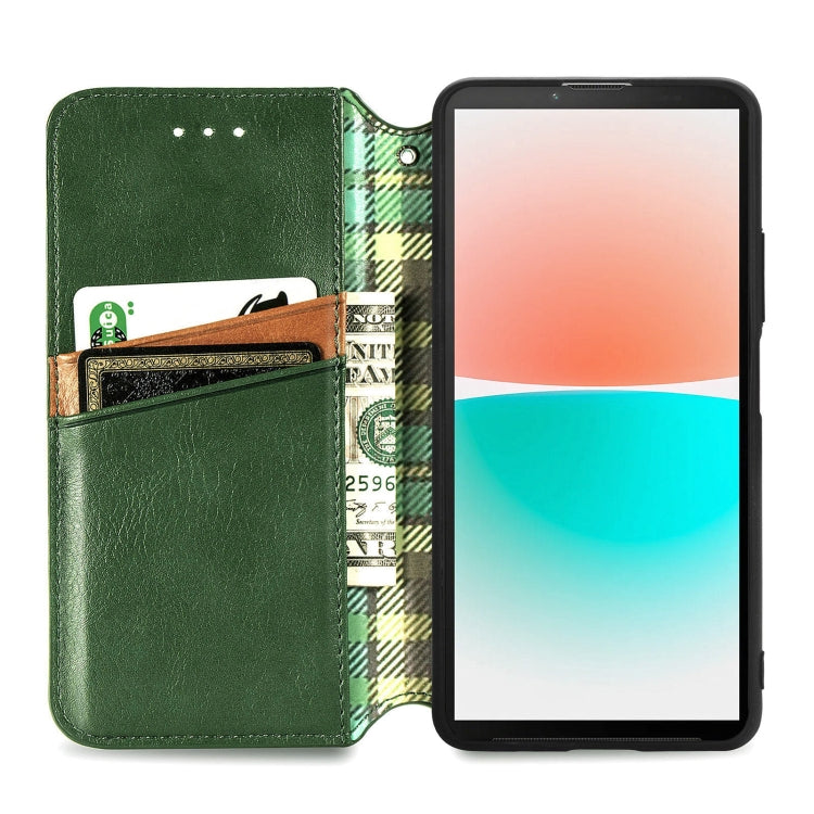For Sony Xperia 10 IV Cubic Grid Pressed Magnetic Leather Phone Case
