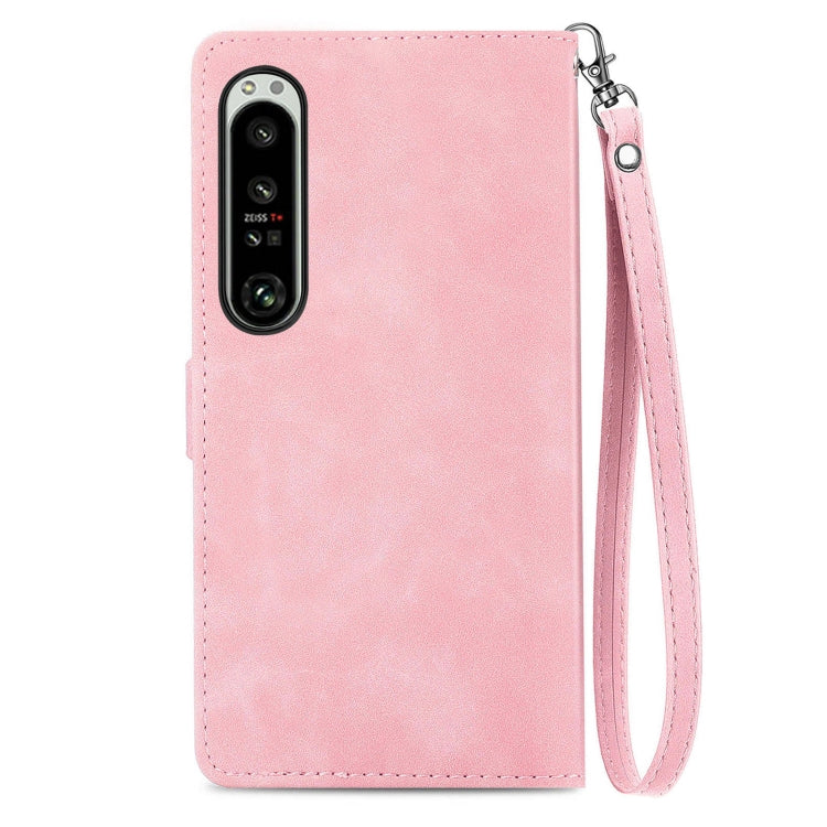For Sony Xperia 1 IV Embossed Flower Zipper Leather Phone Case