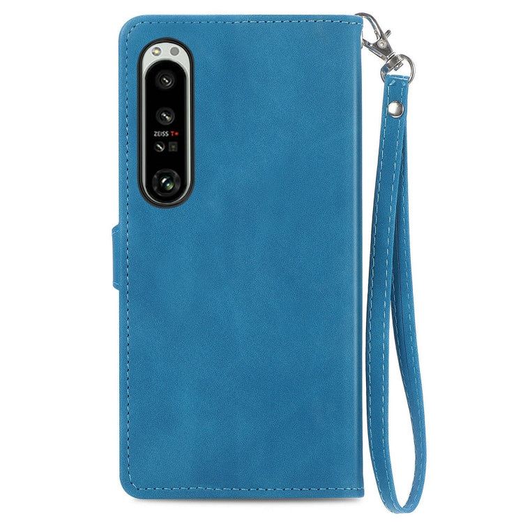 For Sony Xperia 1 IV Embossed Flower Zipper Leather Phone Case