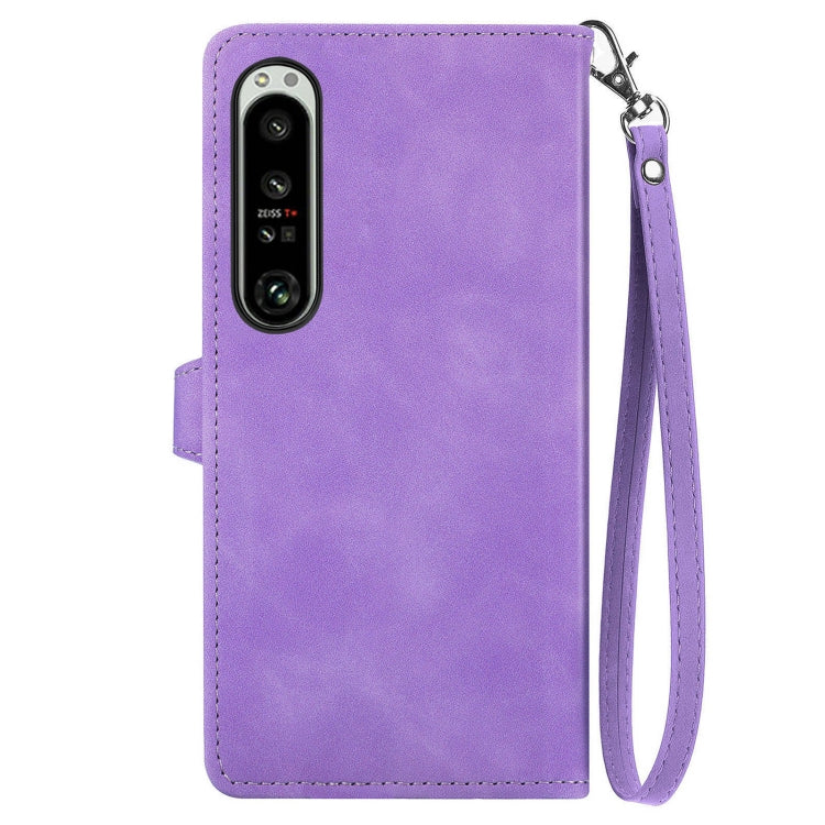 For Sony Xperia 1 IV Embossed Flower Zipper Leather Phone Case