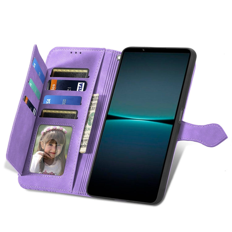 For Sony Xperia 1 IV Embossed Flower Zipper Leather Phone Case