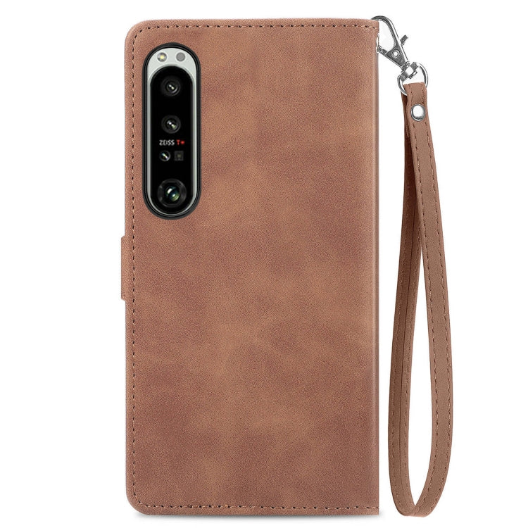 For Sony Xperia 1 IV Embossed Flower Zipper Leather Phone Case