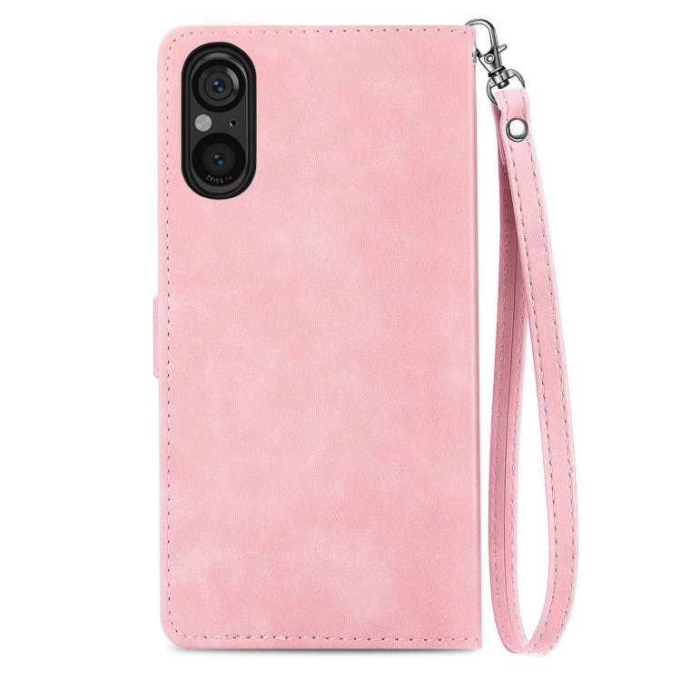 For Sony Xperia 5 V Embossed Flower Zipper Leather Phone Case