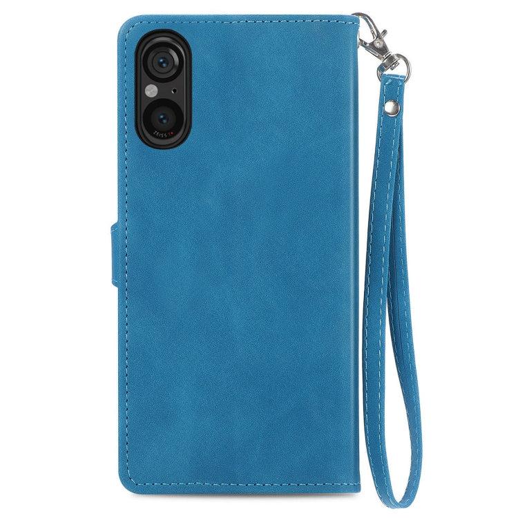 For Sony Xperia 5 V Embossed Flower Zipper Leather Phone Case