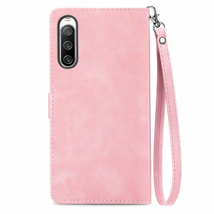 For Sony Xperia 10 IV Embossed Flower Zipper Leather Phone Case