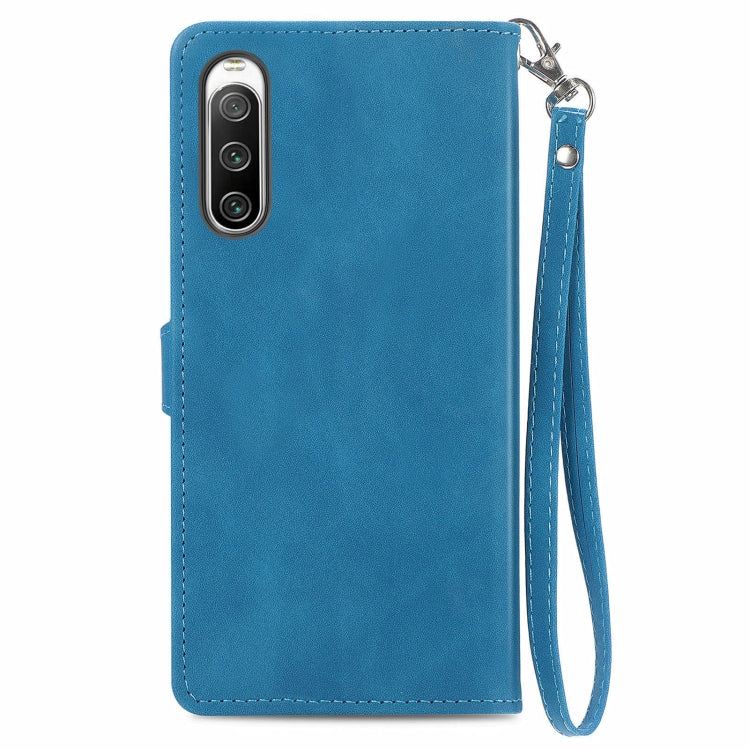 For Sony Xperia 10 IV Embossed Flower Zipper Leather Phone Case