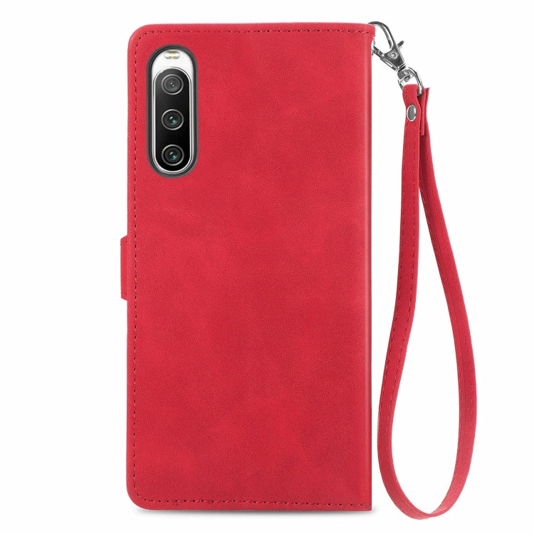 For Sony Xperia 10 IV Embossed Flower Zipper Leather Phone Case