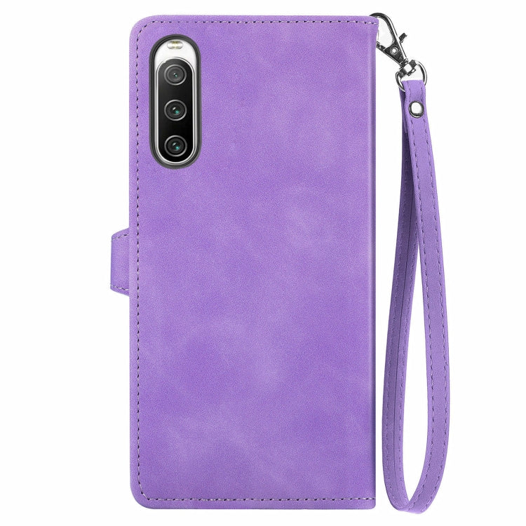 For Sony Xperia 10 IV Embossed Flower Zipper Leather Phone Case