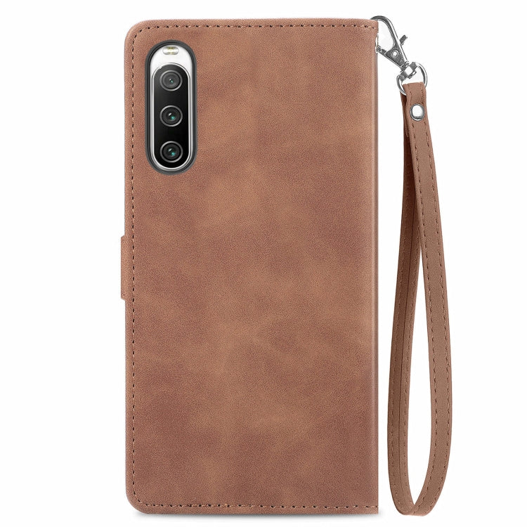For Sony Xperia 10 IV Embossed Flower Zipper Leather Phone Case