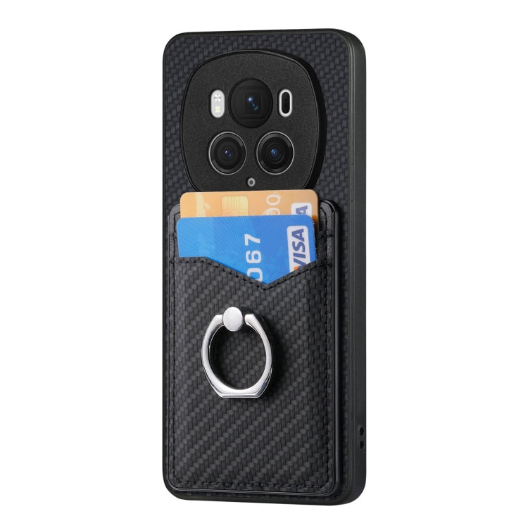 For Honor Magic6 Pro Carbon Fiber Card Wallet Ring Phone Case