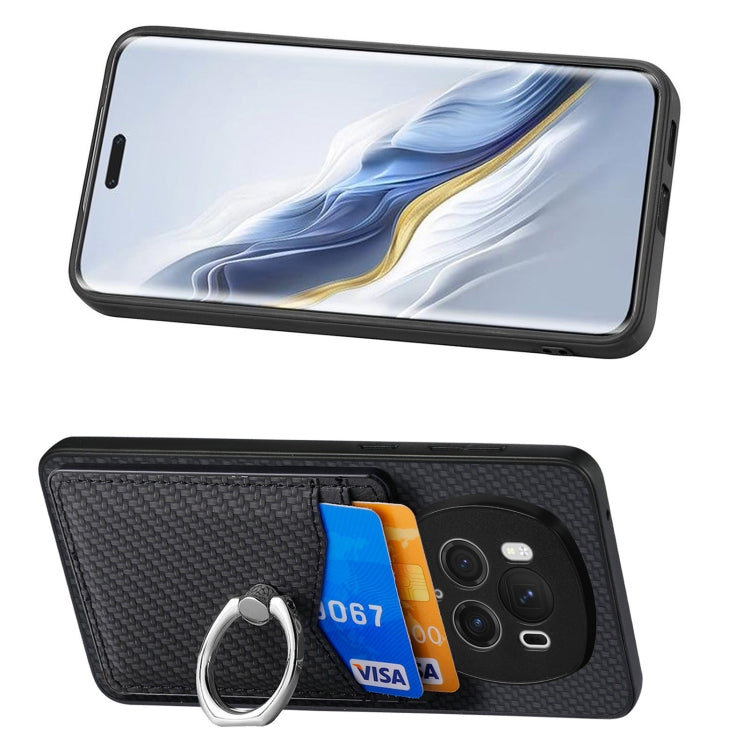 For Honor Magic6 Pro Carbon Fiber Card Wallet Ring Phone Case