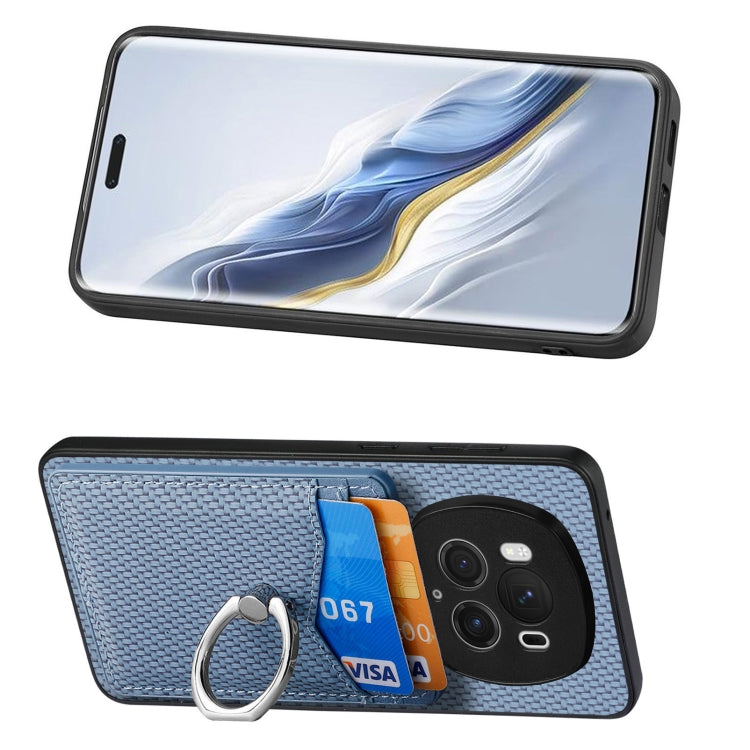 For Honor Magic6 Pro Carbon Fiber Card Wallet Ring Phone Case