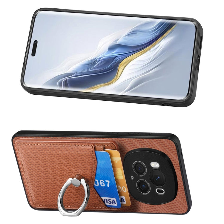For Honor Magic6 Pro Carbon Fiber Card Wallet Ring Phone Case