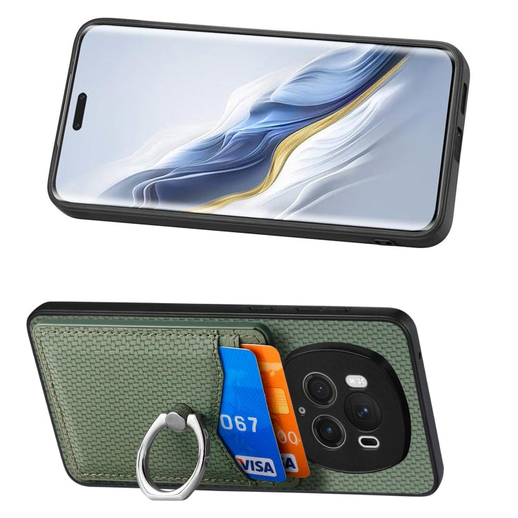 For Honor Magic6 Pro Carbon Fiber Card Wallet Ring Phone Case