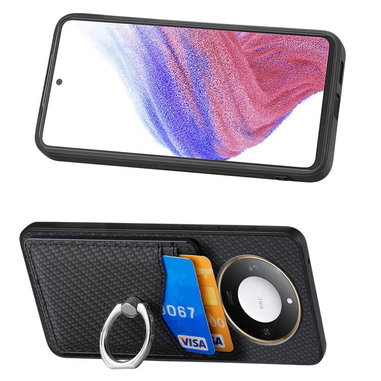 For Honor X60 Carbon Fiber Card Wallet Ring Phone Case