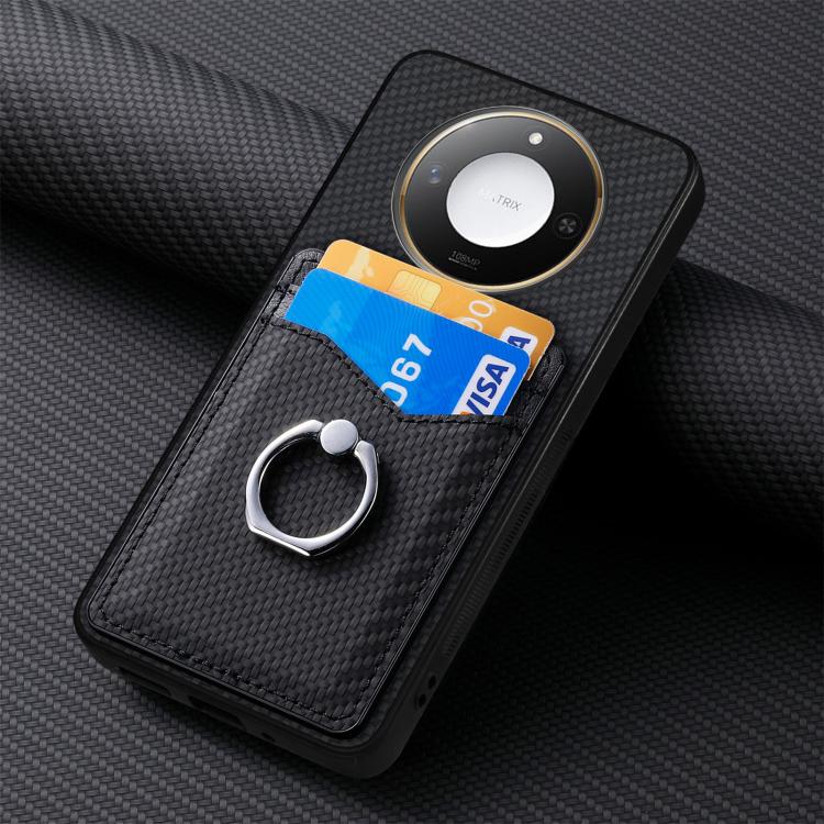 For Honor X60 Carbon Fiber Card Wallet Ring Phone Case