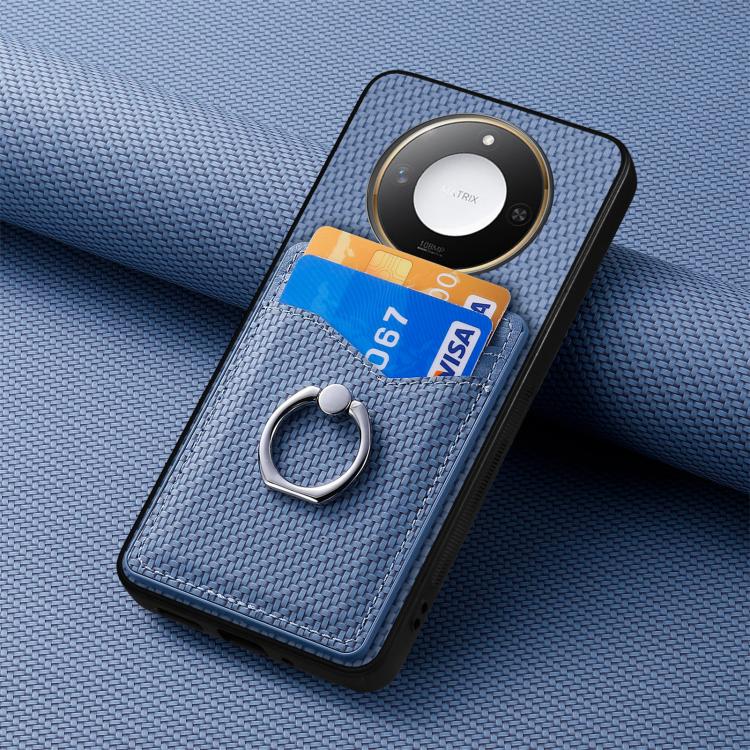 For Honor X60 Carbon Fiber Card Wallet Ring Phone Case