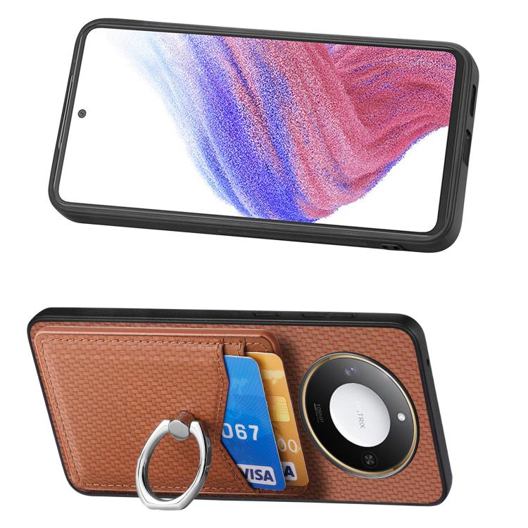 For Honor X60 Carbon Fiber Card Wallet Ring Phone Case