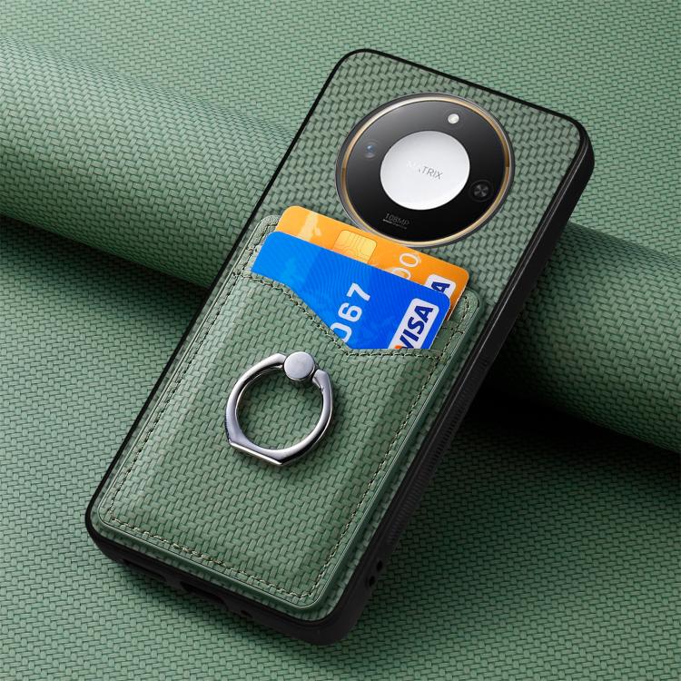 For Honor X60 Carbon Fiber Card Wallet Ring Phone Case