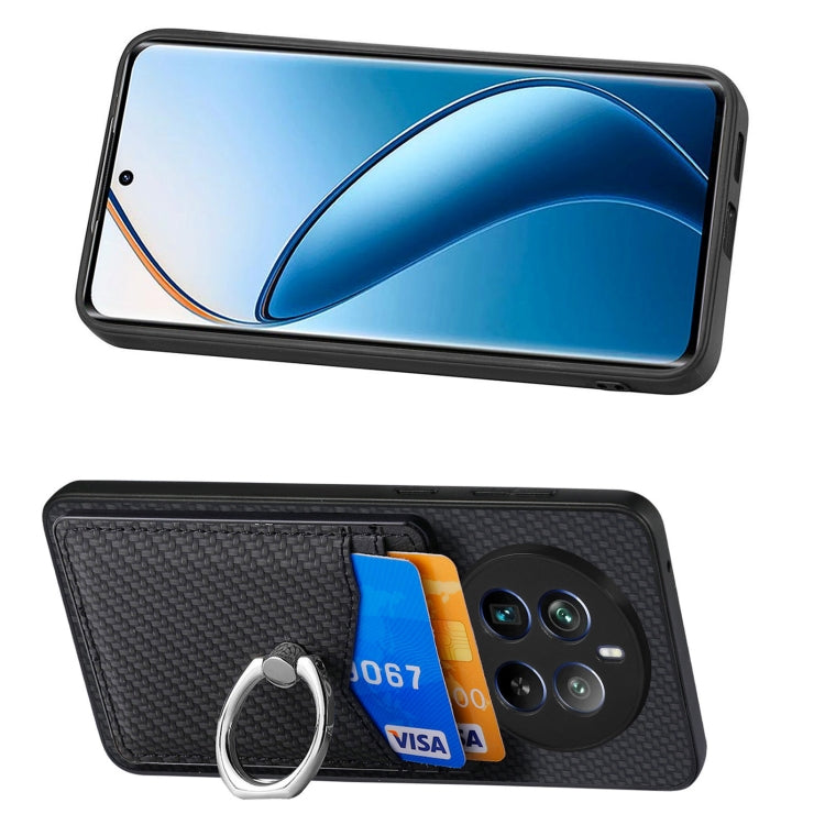 For Realme 12 Pro+ Carbon fiber Card Wallet Ring Phone Case