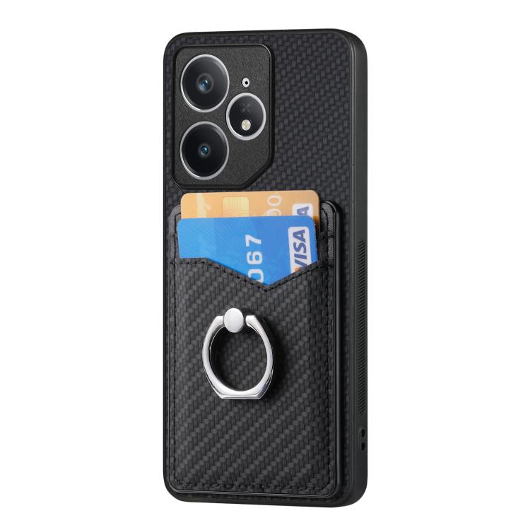 For Realme Neo7 Carbon fiber Card Wallet Ring Phone Case