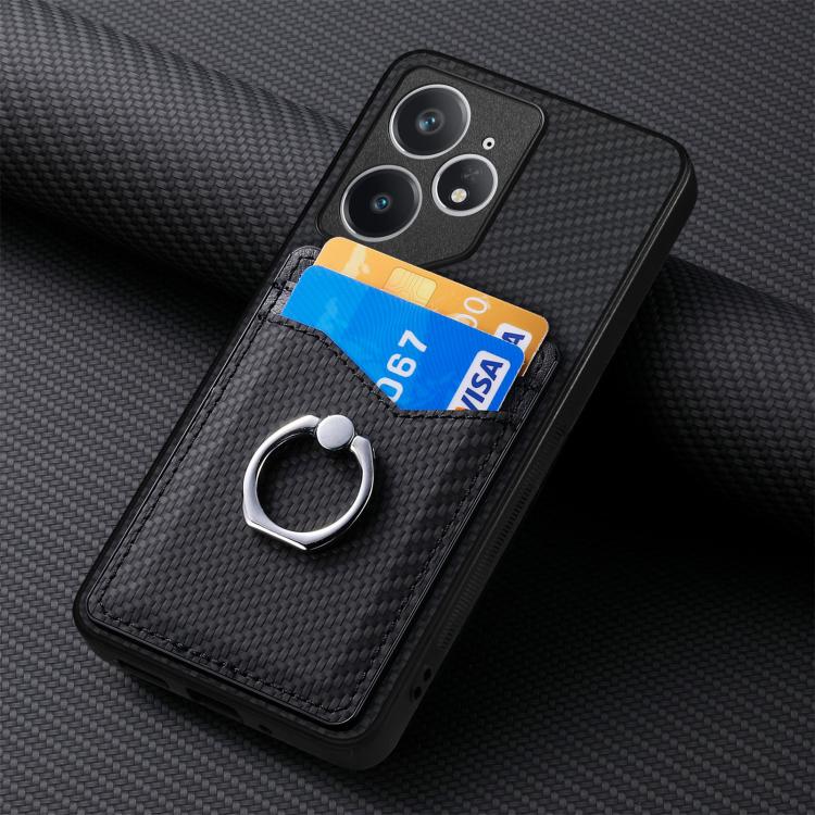 For Realme Neo7 Carbon fiber Card Wallet Ring Phone Case
