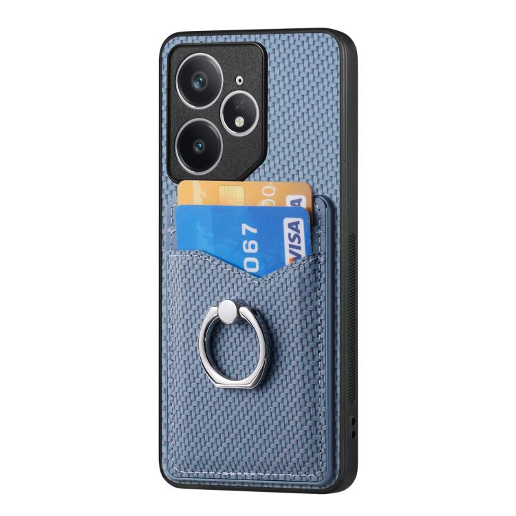 For Realme Neo7 Carbon fiber Card Wallet Ring Phone Case