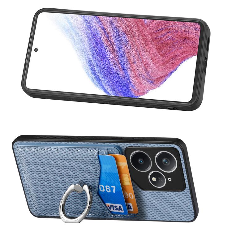 For Realme Neo7 Carbon fiber Card Wallet Ring Phone Case