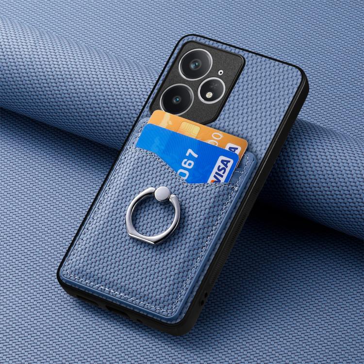 For Realme Neo7 Carbon fiber Card Wallet Ring Phone Case