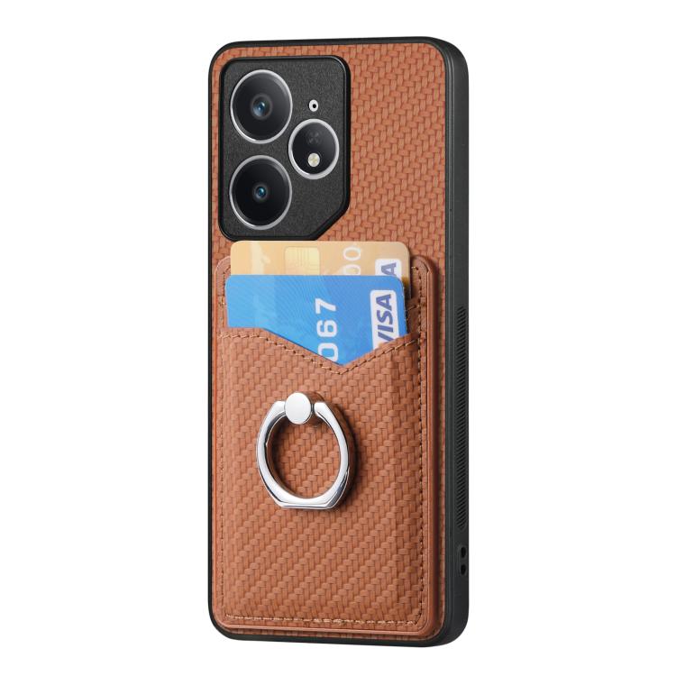 For Realme Neo7 Carbon fiber Card Wallet Ring Phone Case