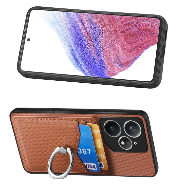 For Realme Neo7 Carbon fiber Card Wallet Ring Phone Case