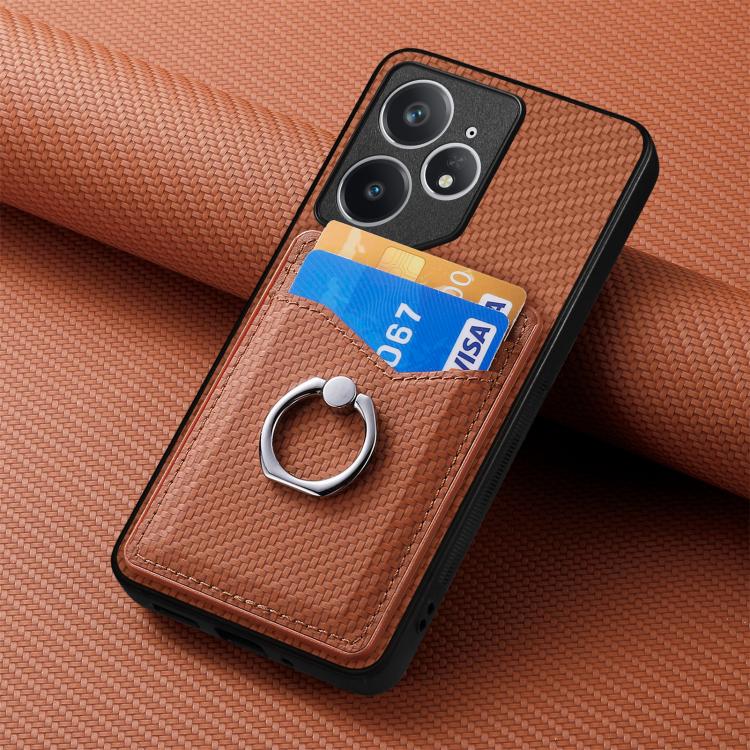 For Realme Neo7 Carbon fiber Card Wallet Ring Phone Case